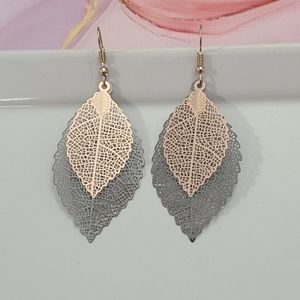 Christmas Gold & Black Metal Feather Earrings